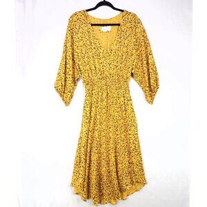 Anthropologie Marigold Midi Dress Women's Medium Boho Yellow Shirred Waist